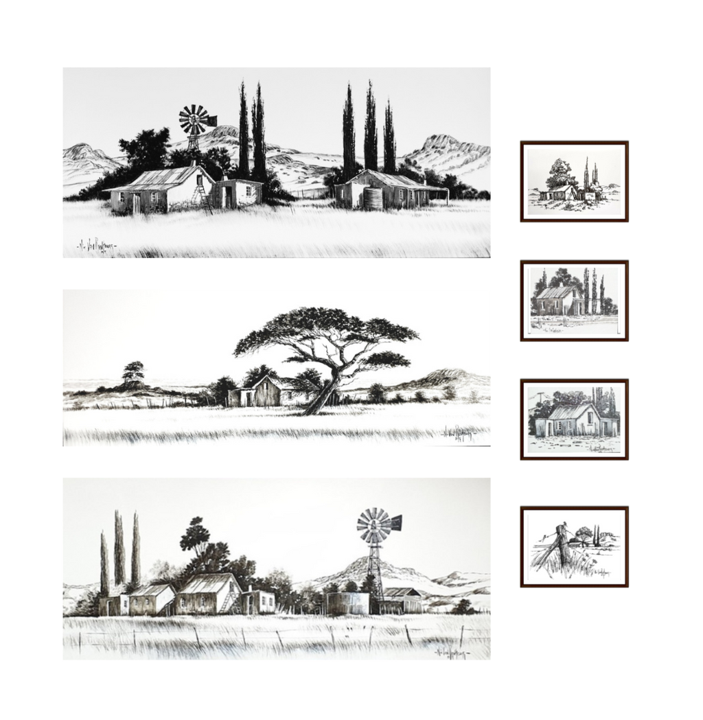 Painting - Farm Scene - Black & White