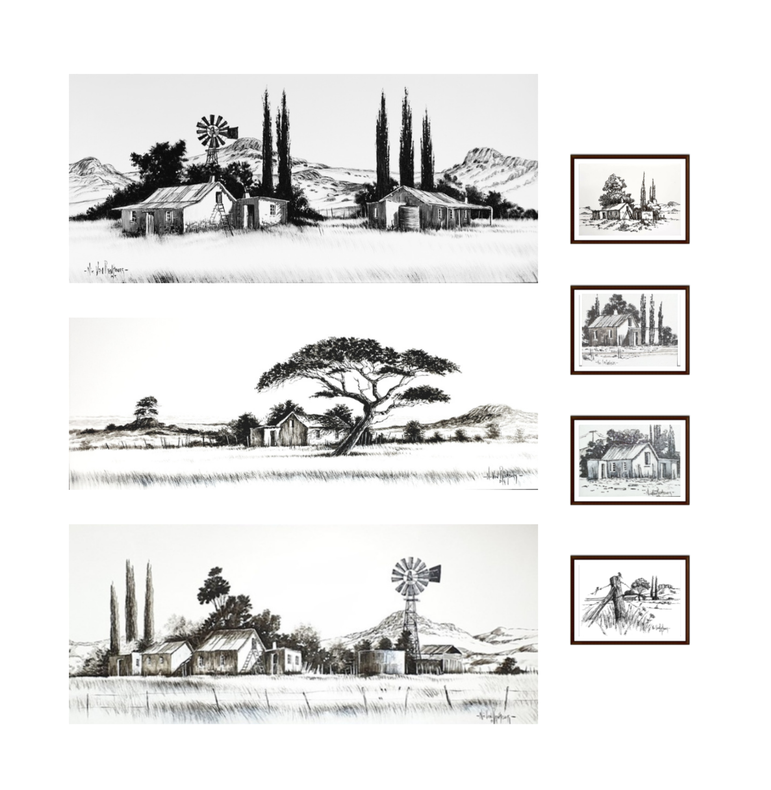 Painting - Farm Scene - Black & White