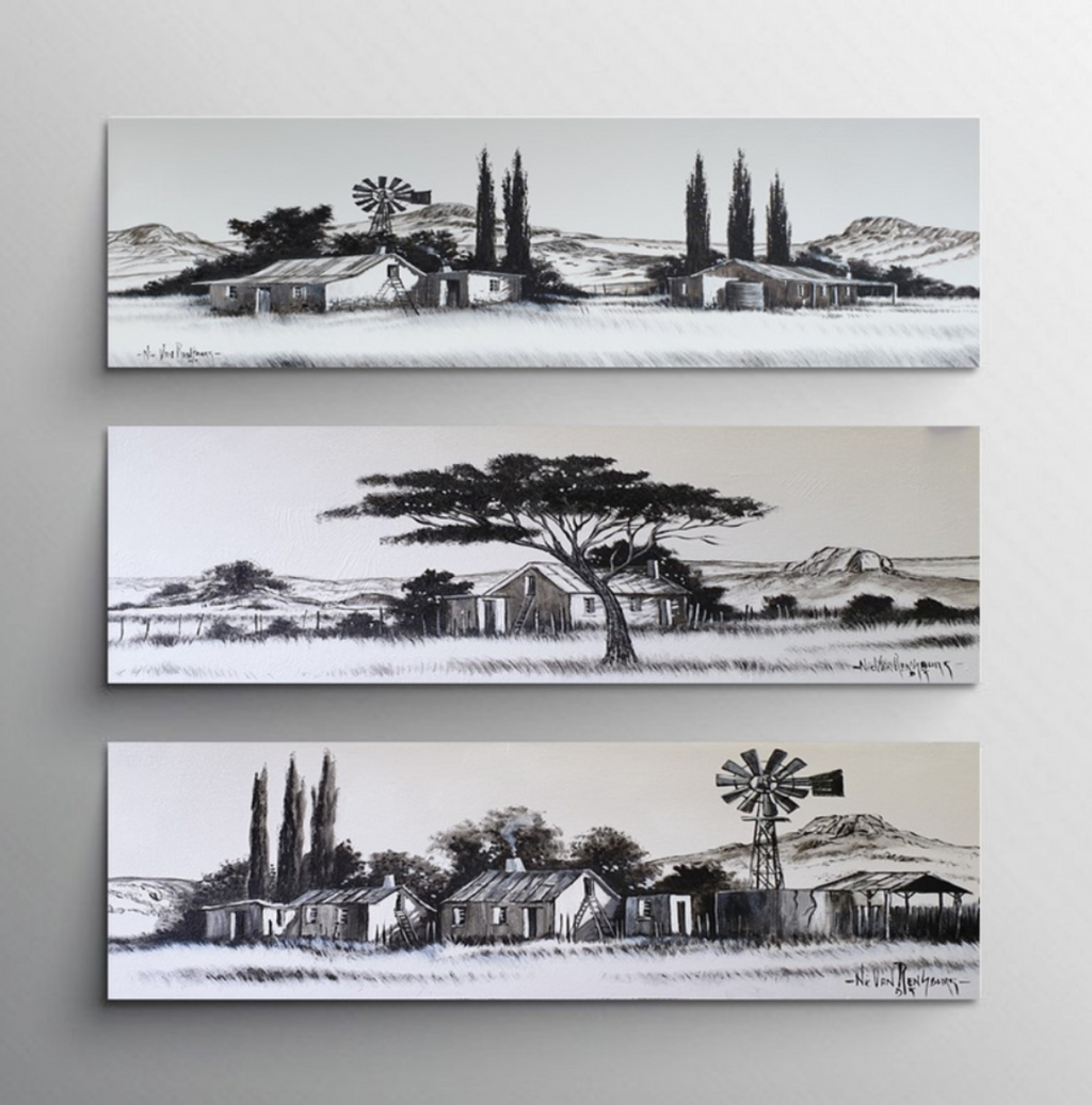 Painting - Farm Scene - Black & White