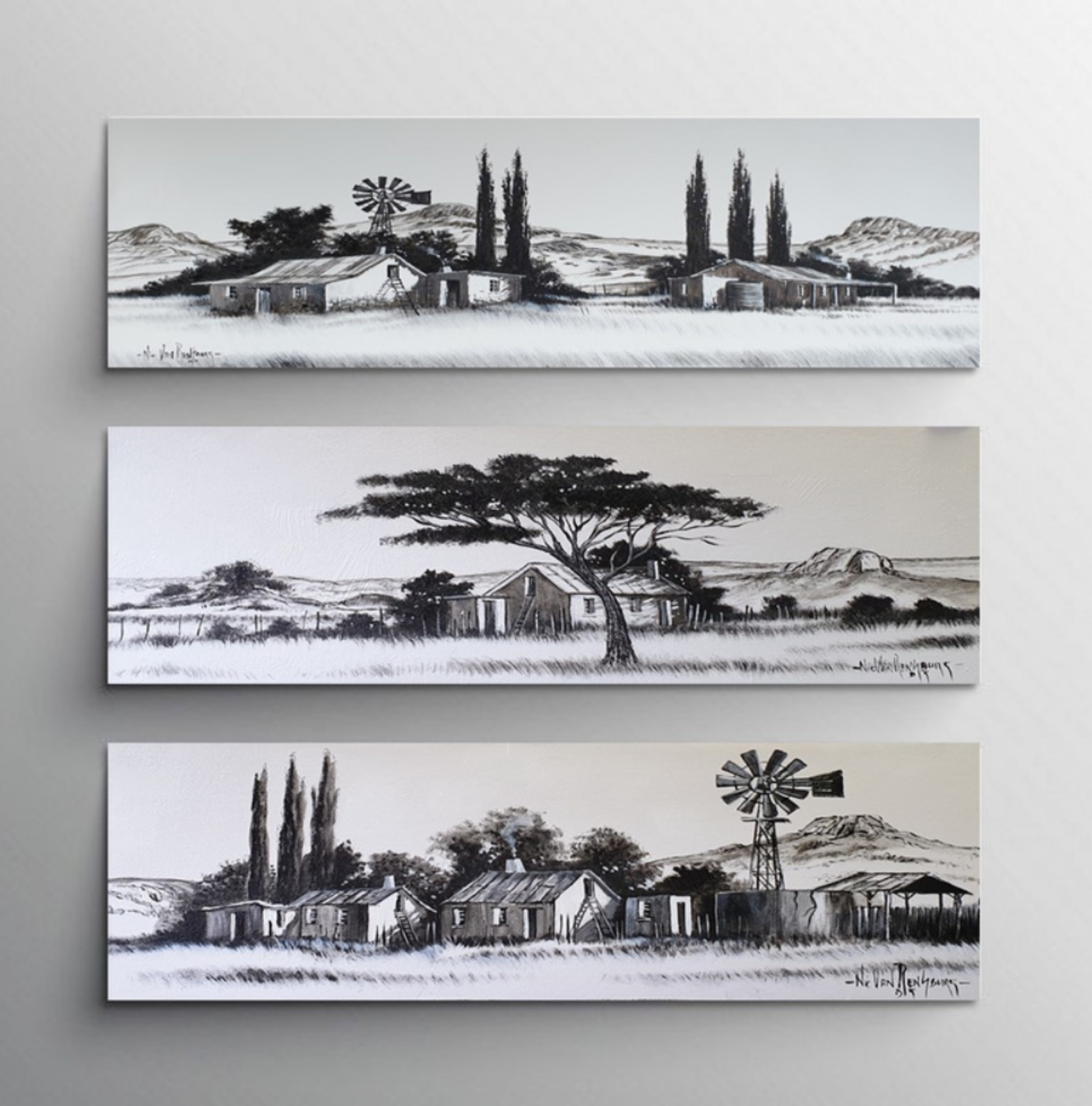 Painting - Farm Scene - Black & White