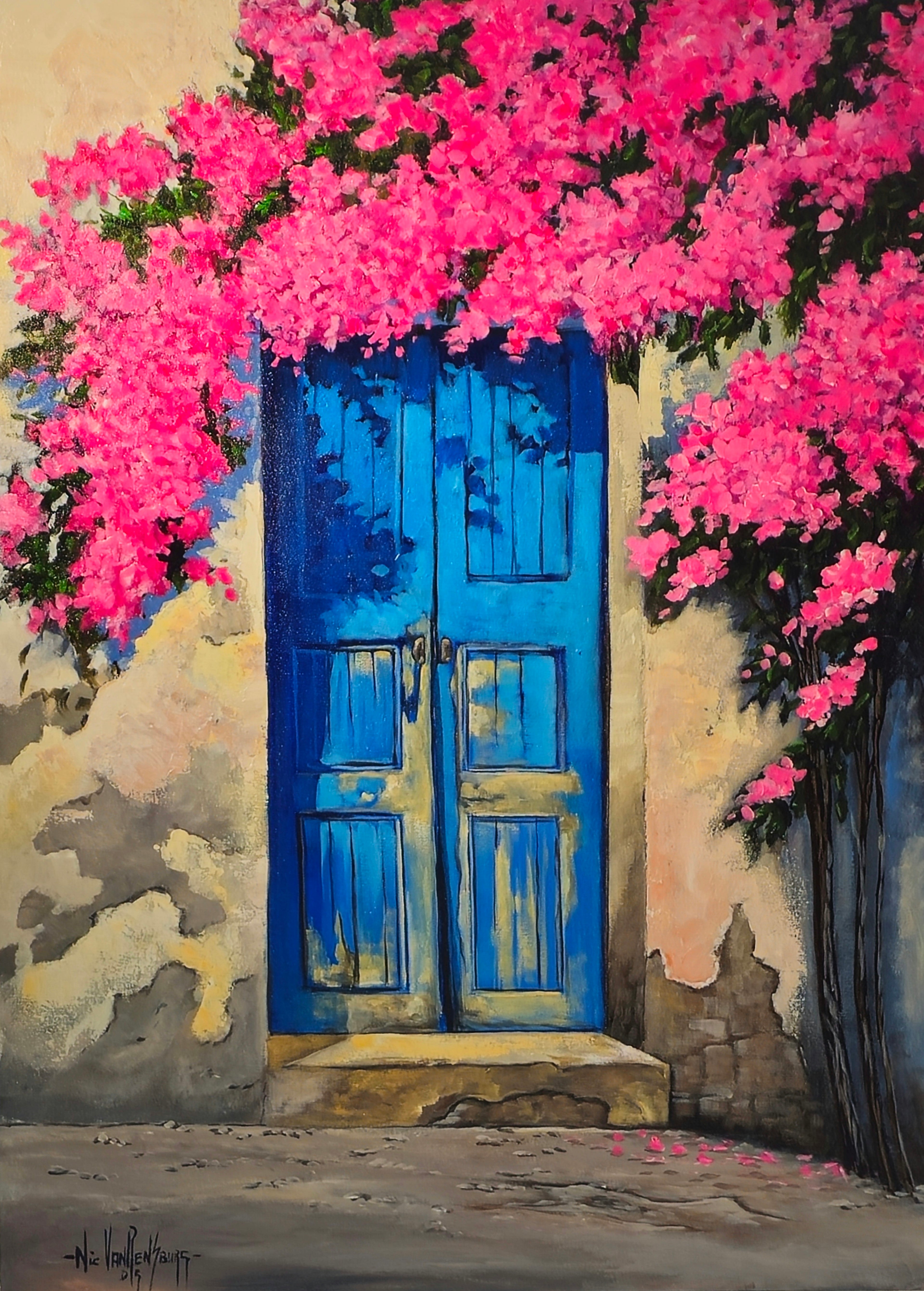 Painting - Blue Door - Santorini